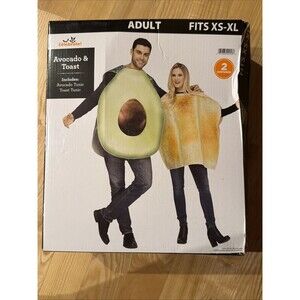2 One Size Halloween Costume Set Couples Matching Avocado & Toast S M L XL Adult
